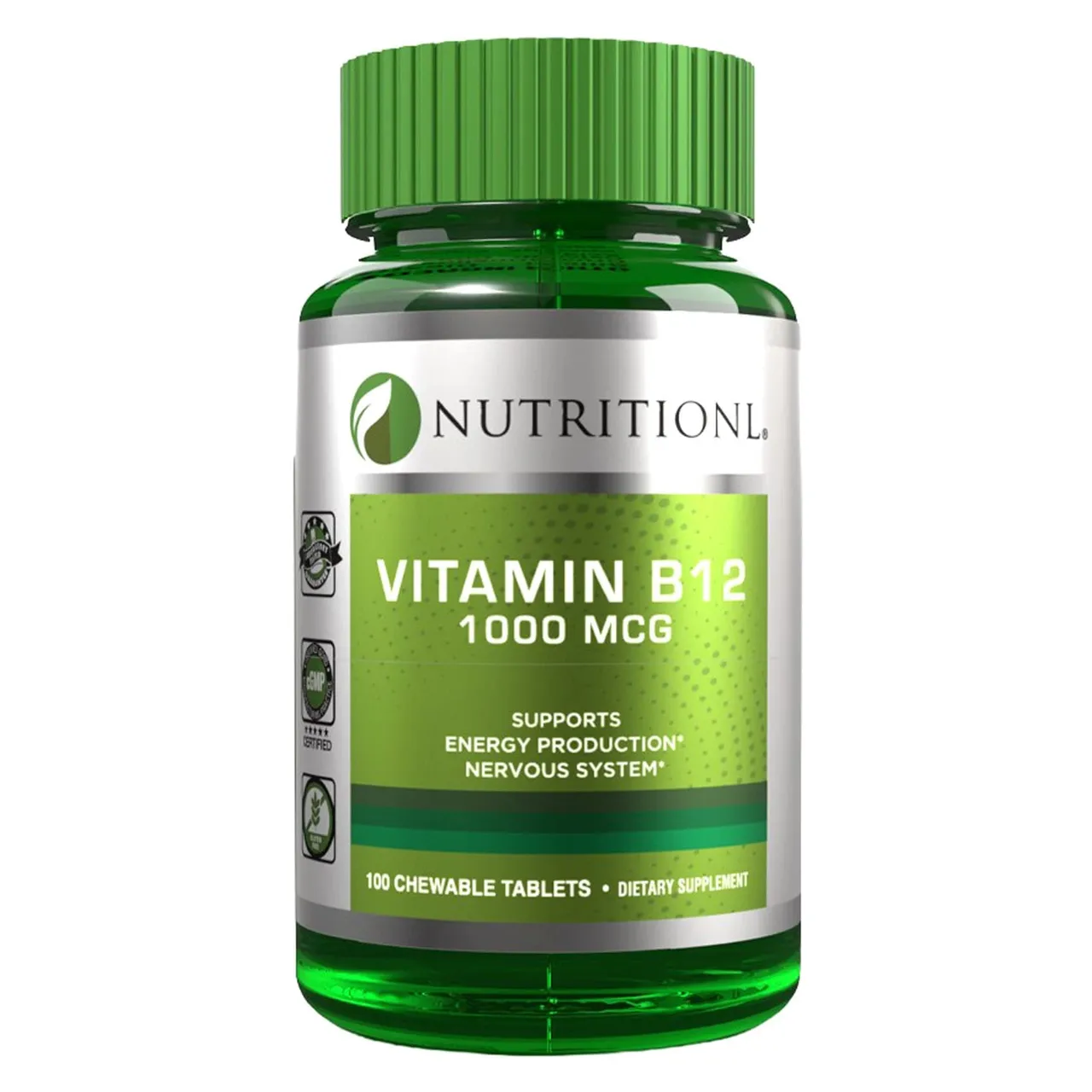 Nutritionl مكمل غذائي فيتامين B12 1000mcg قابل للمضغ، 100 قرص قابل للمضغ