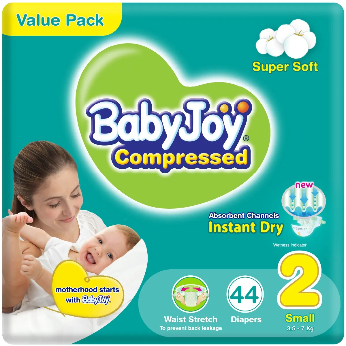 Baby Joy حفاضات شريط مضغوطة مقاس 2 صغير عبوة اقتصادية (3.5-) - 44pcs