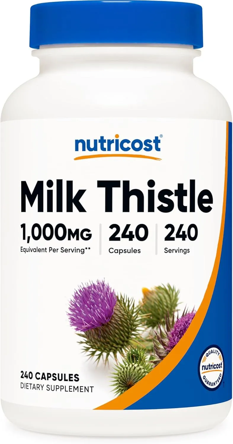 Nutricost مستخلص حليب الشوك 250mg (يعادل 1000mg)، 240 كبسولة نباتية - مستخلص 4:1 - غير معدل وراثيا وخال من الغلوتين