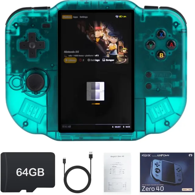 ampown MagicX Zero 40 Retro Handheld Game Console, 3.4 Inch IPS Screen Linux System Sunken Dual Joystick Built-in TF Card Handheld Emulator Support WiFi Bluetooth TV Output(Green