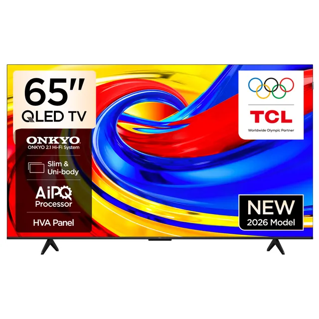 TCL 65 Inch QLED 4K Google TV, ONKYO 2.1 Hi-Fi System, Slim & Uni-body, AiPQ Processor, HVA Panel, 65P
