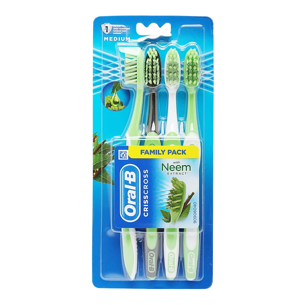Oral-B فرشاة أسنان متوسطة كريس كروس بخلاصة النيم - 4pcs
