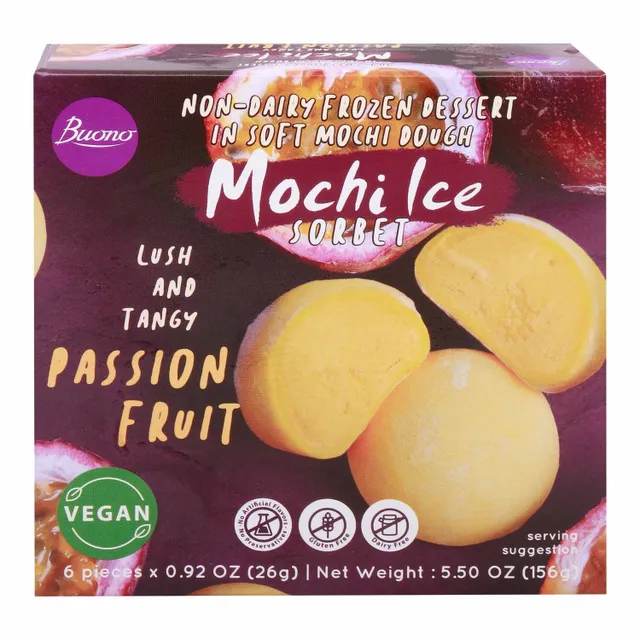 Buono Mochi Ice Passion Fruit Sorbet Non-Dairy Frozen Dessert