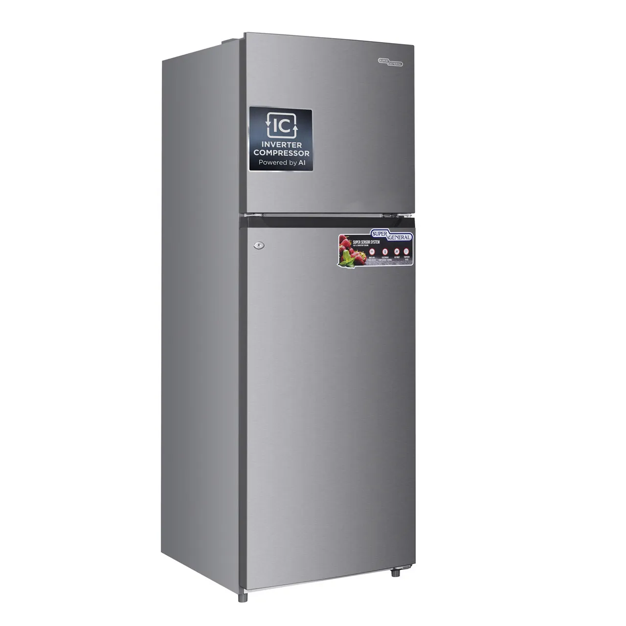 Super General ثلاجة ببابين بفريزر علوي، Inox، SGR415IE