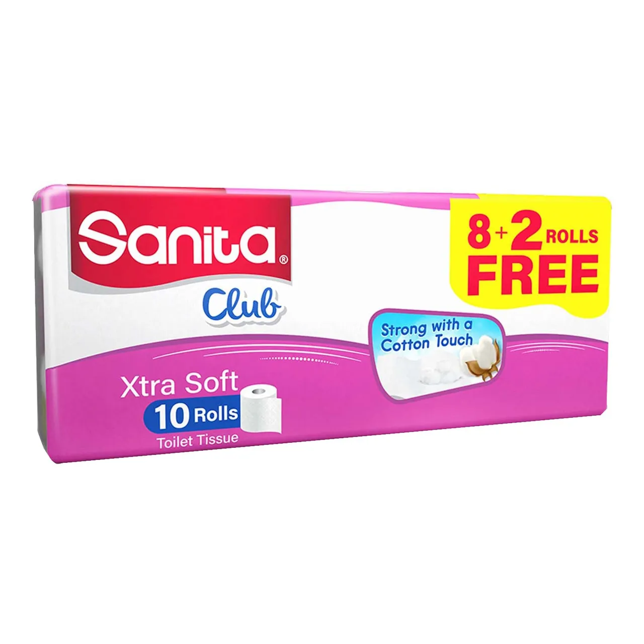 Sanita Club ورق تواليت فائق النعومة 2 طبقة 200 منديل 11.2x9.6 cm 22.4m 10 رولات