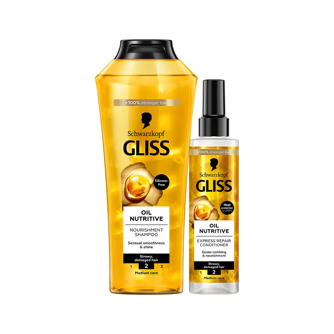 Gliss شامبو مغذٍ بالزيت + بلسم إصلاح سريع - +