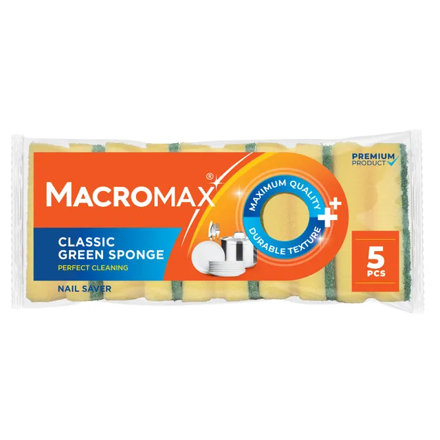 Macromax Nail Saver Classic Green Sponge Perfect Cleaning, 5 Pcs