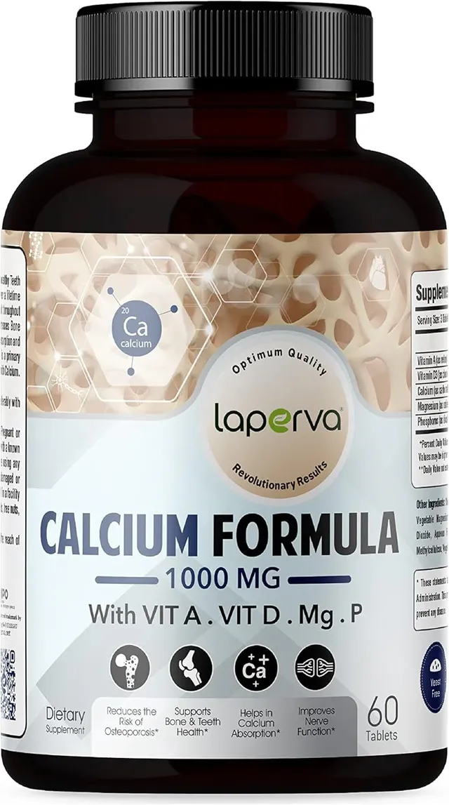 laperva Calcium Formula 1000mg with Magnesium 500mg, Vitamin D3 Reduces the Risk of Osteoporosis, Supports Bone & Teeth Health, Improve Nerve Function 60 Tablet