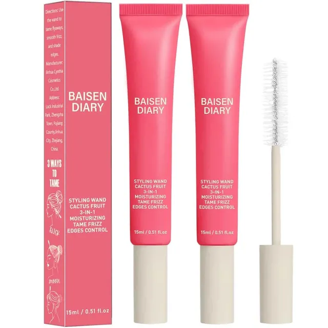Baisen Diary 2 Pack Hair Cactus Fruit 3-in-1 Hair Styling CreamFlyaway Taming Wand – Sleek Finish, Frizz Control, Edge SmoothingHair ShineNatural Oils FormulaLightweight, Non-Greasy