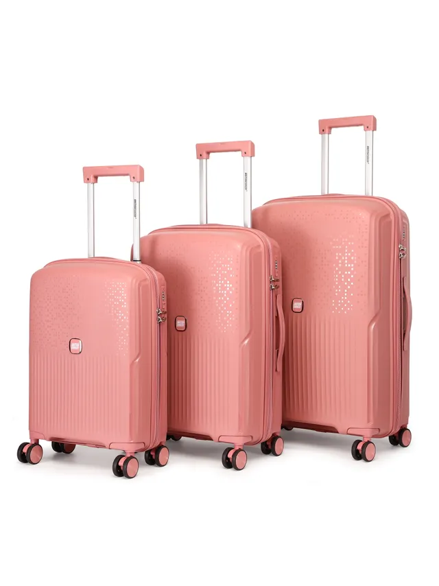 British Tourister 3 Piece Polypropylene Hard Side Spinner Luggage Trolley Set 20/24/28 Inch - Rose Gold