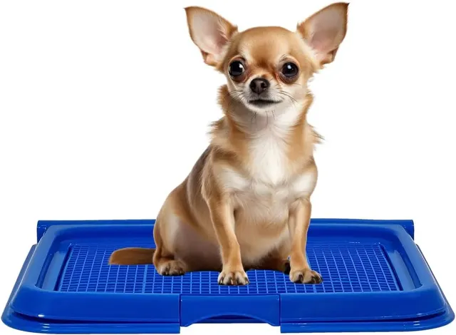 majibao Dog toilet for Puppies and Small dogs, Durable plastic dog potty tray with Leak-proof design, Grid design, and Anti-slip bottom, Lightweight pet training tray for Indoor/Outdoor use, 49 cm (Blue)