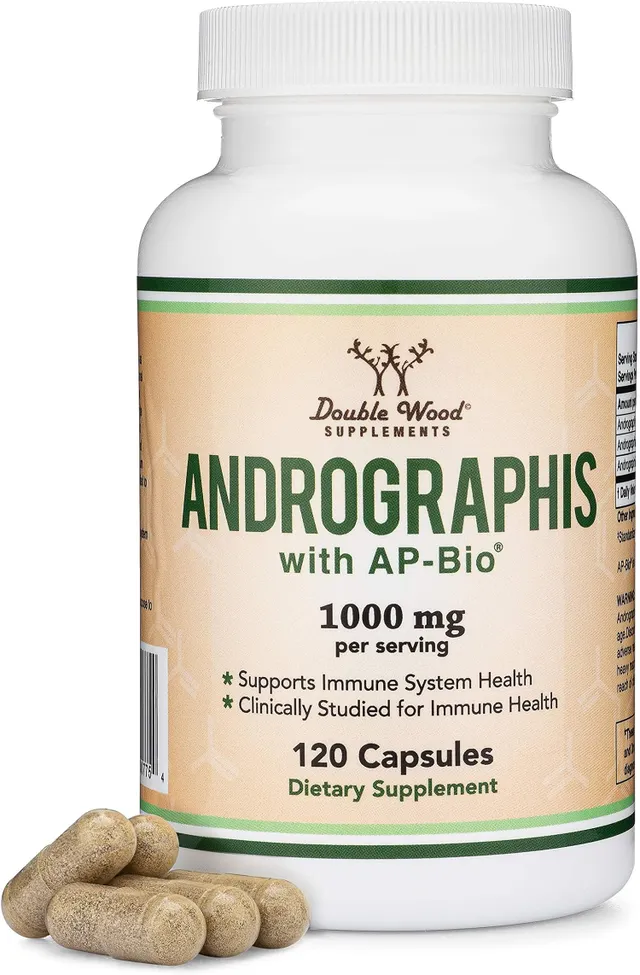 Double Wood Supplements Andrographis, 1,000mg Serving Size (120 Capsules) with AP-Bio (Patented Andrographis Paniculata Extract), Clinically Studied to Boost Immune System