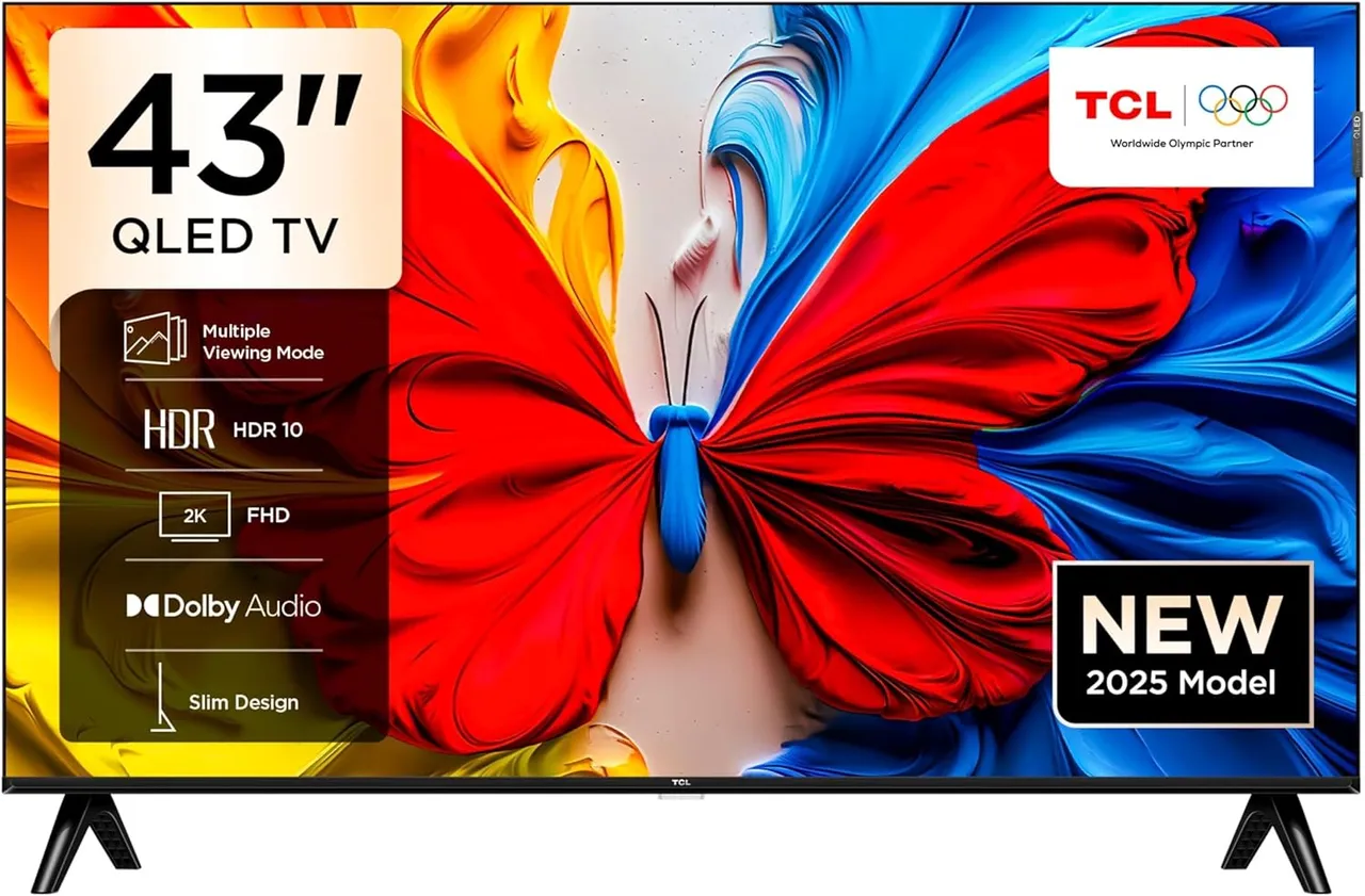 TCL تلفاز ذكي 43 Inch S5K QLED Full HD Google TV | HDR10 | Dolby Audio | Google Cast | تصميم نحيف بدون حواف | 43S5K