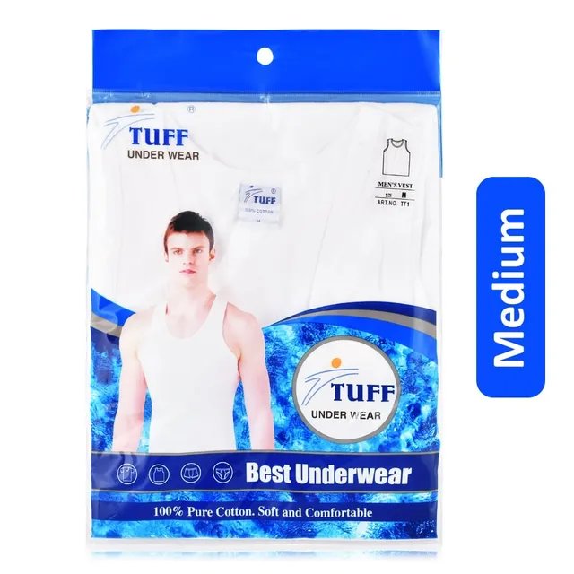 Tuff Cotton Vest for Men's - White, Medium