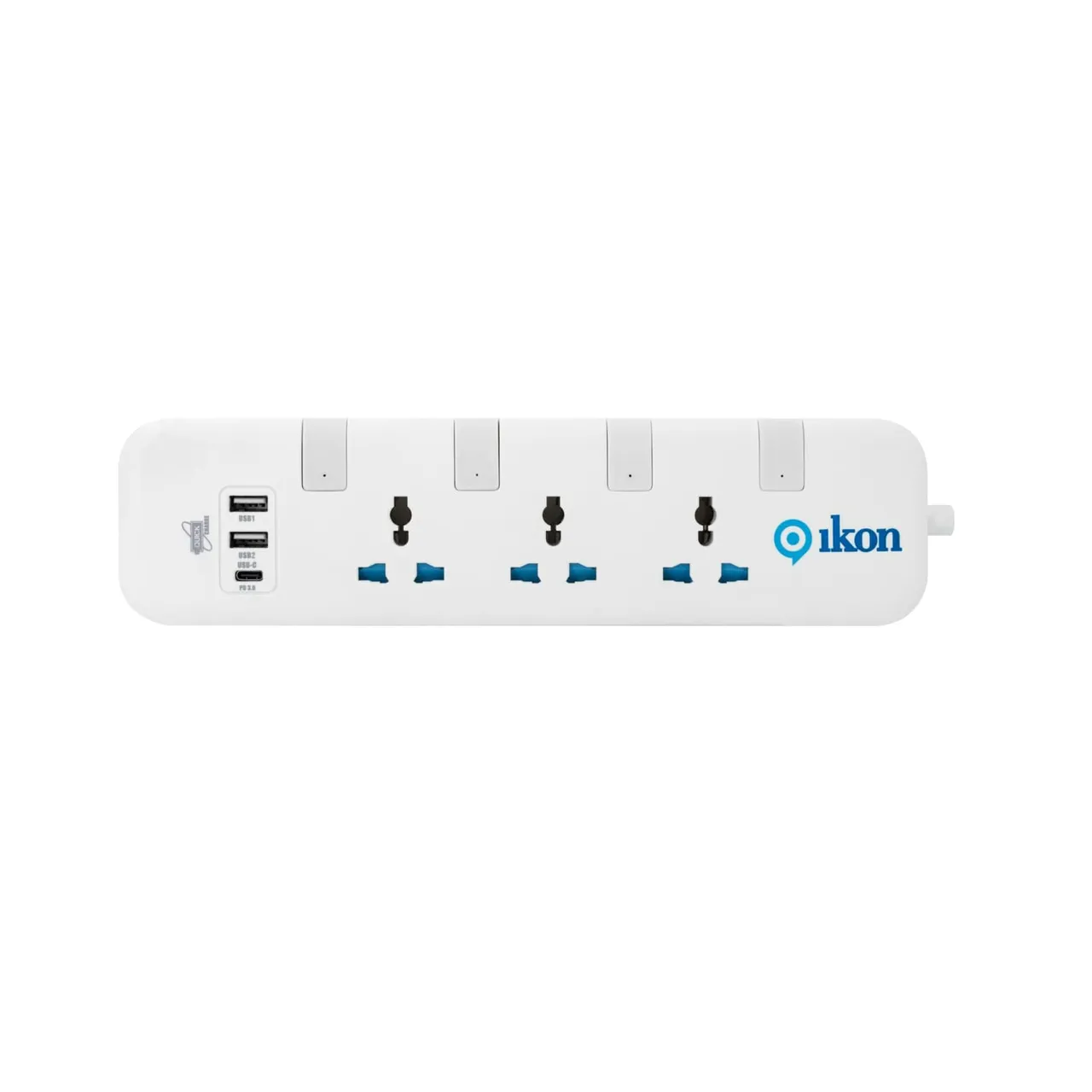 Ikon مشترك كهرباء 3 مخارج مع 2 منفذ USB-A و1 منفذ USB-C، 3 Mtr