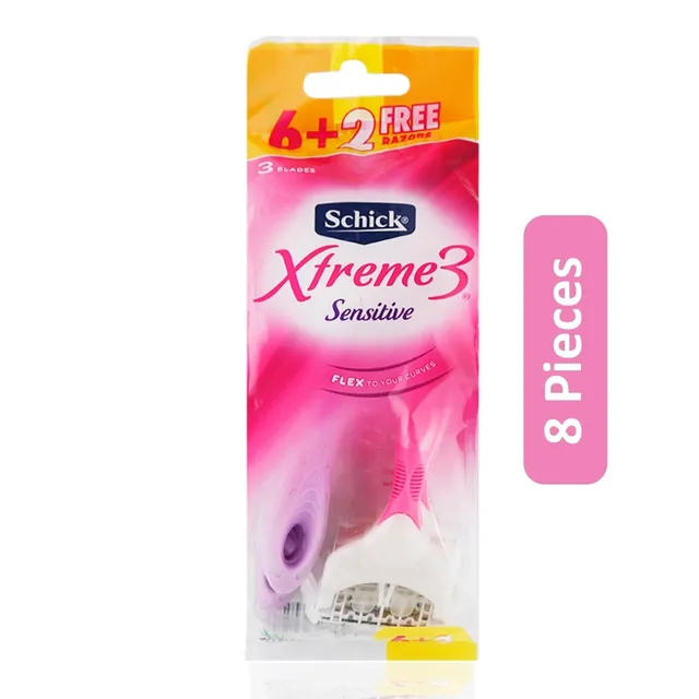 Schick xtreme 3 Sensitive Disposable Razor - 6 + 2 Pcs