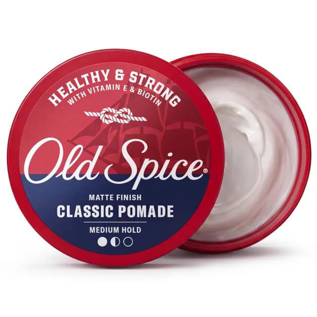 Old Spice Mens Hair Pomade, HealthyStrong with Vitamin EBiotin, Mens Hair Styling Pomade, Medium Hold, Matte Finish, 2.22 oz
