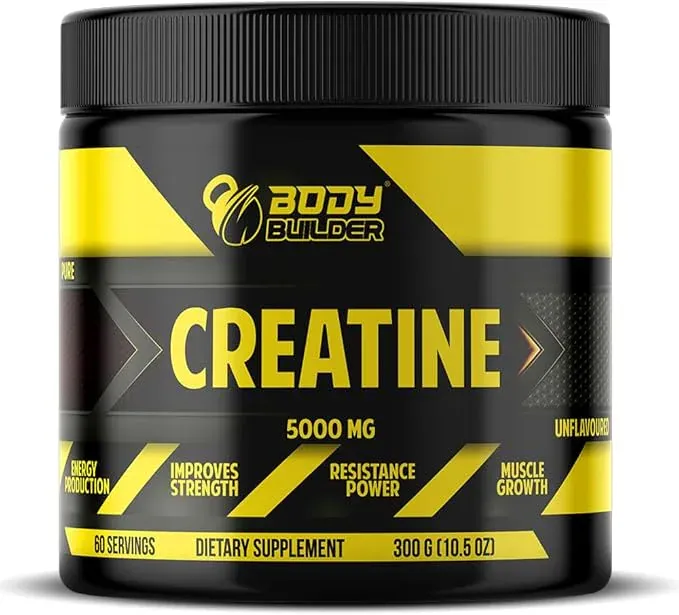 مسحوق كرياتين مونوهيدرات من Body Builder - 5000mg - كرياتين ميكرونايزد 100% - لتعزيز الطاقة والقوة ونمو العضلات للرجال والنساء - نباتي (60 حصة، بدون نكهة)