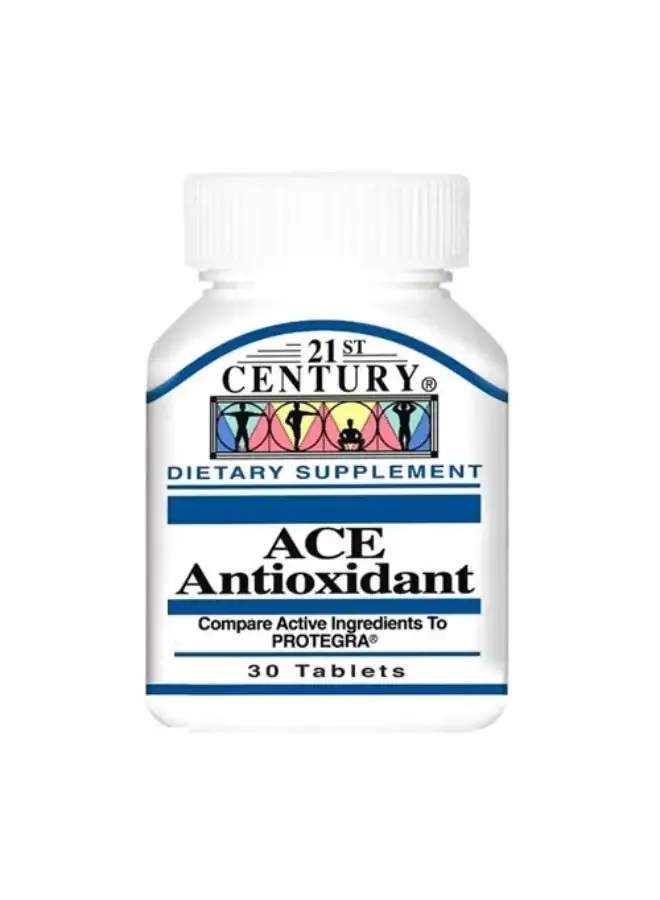 21st century مضاد أكسدة ACE 30 قرص مع فيتامينات A C E والسيلينيوم والزنك والنحاس والمغنيسيوم لدعم مضادات الأكسدة اليومي وصحة المناعة والخلايا، خال من الغلوتين، 30 حصة