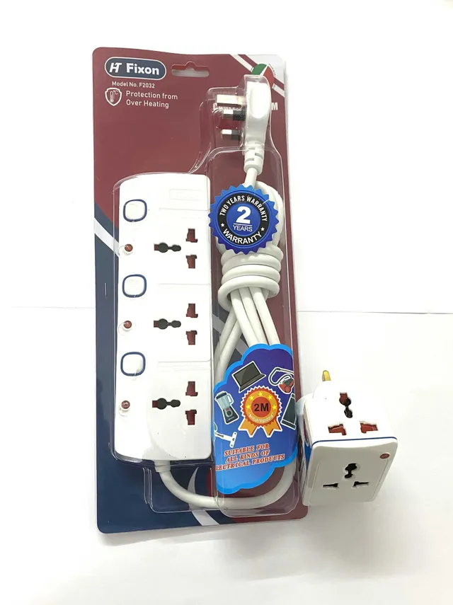 Fixon Extn Socket 3 Way 2M + Adaptor