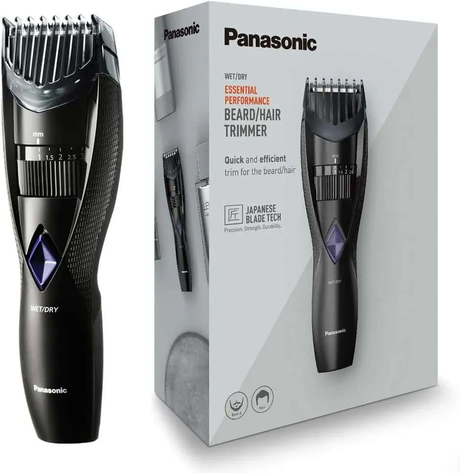 panasonic ماكينة تشذيب اللحية الكهربائية للرجال جافة ورطبة ER-GB37 مع 20 طول قص، قابس بريطاني 3pin قياسي