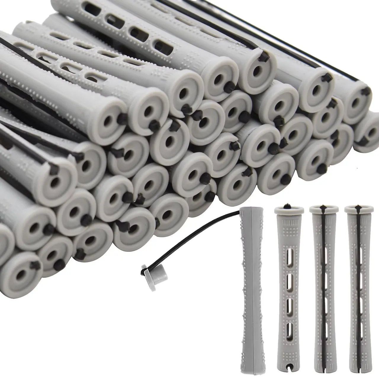 Feel Me 40PCS بكرات بيرم للشعر القصير رمادية صغيرة للشعر الطبيعي الطويل 0.59 inch بكرات شعر بدون حرارة مانعة للانزلاق أدوات تصفيف شعر بنفسك