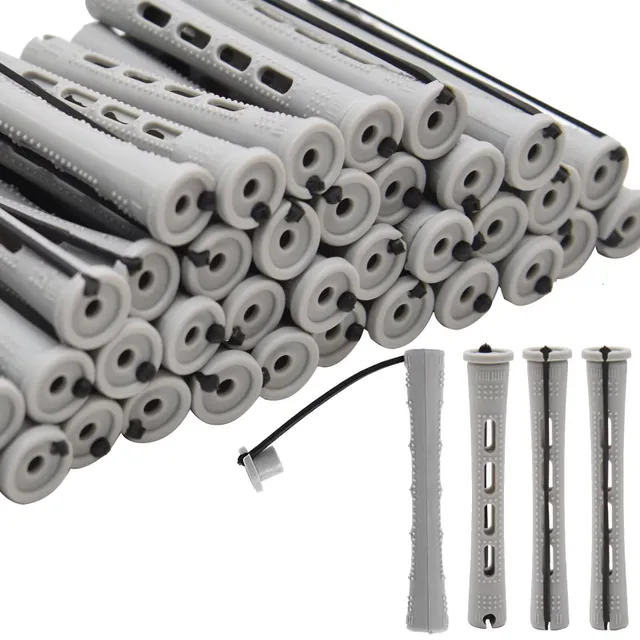 Feel Me 40PCS Perm Rods For Short Hair Grey Small Perm Rods For Natural Long Hair 0.59 inch Heatless Non-slip Hair Rollers DIY Hairdressing Tools