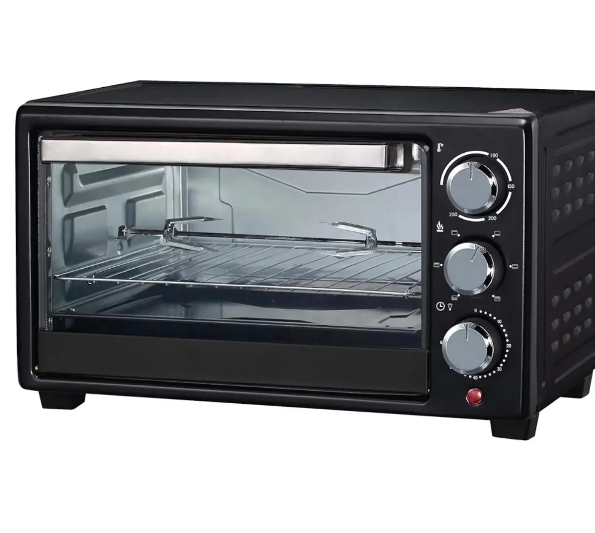 Homotronics فرن كهربائي بسعة 18L، تحكم بدرجة الحرارة 100-250°C، مؤقت 60 دقيقة، مشواة دوارة، مصباح داخلي، عنصر تسخين ستانلس ستيل (1280W) NEO20 أسود