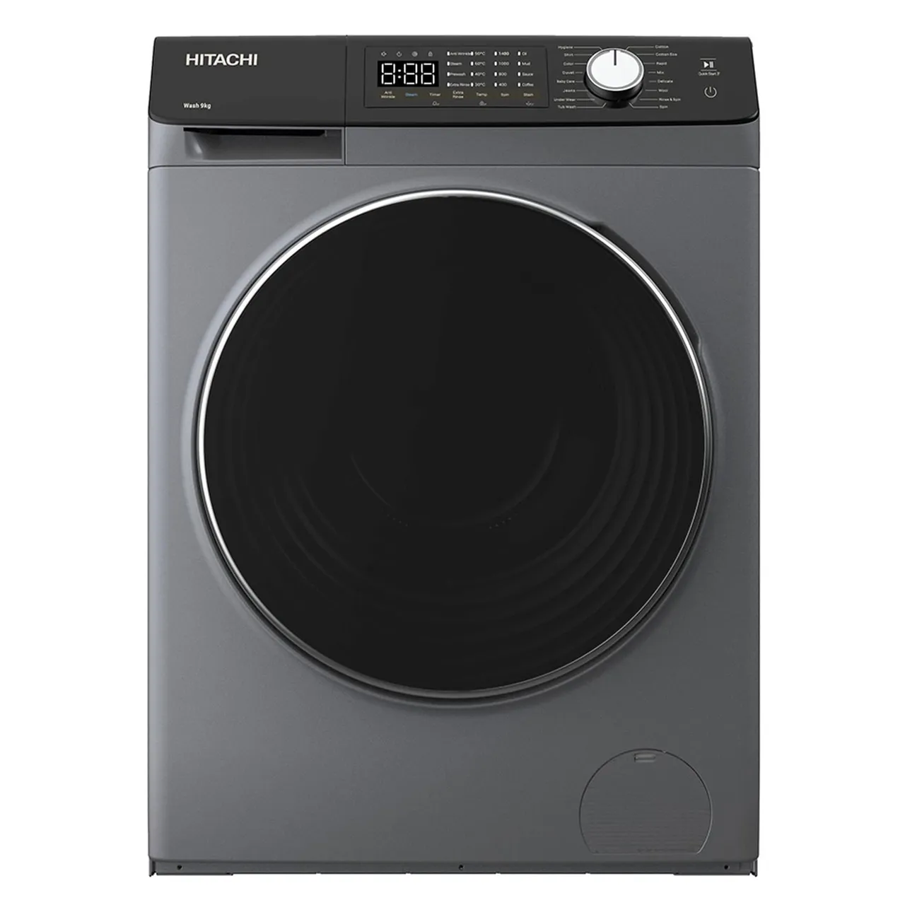 Hitachi غسالة تعبئة أمامية، 1200 RPM، محرك انفرتر، 16 برنامجا، غسالة أوتوماتيكية بالكامل، رمادي، BD-9504HVOS