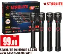 Starlite Rchrble Lazer LED Flashlight 30W 12000 mAh SL-FL60
