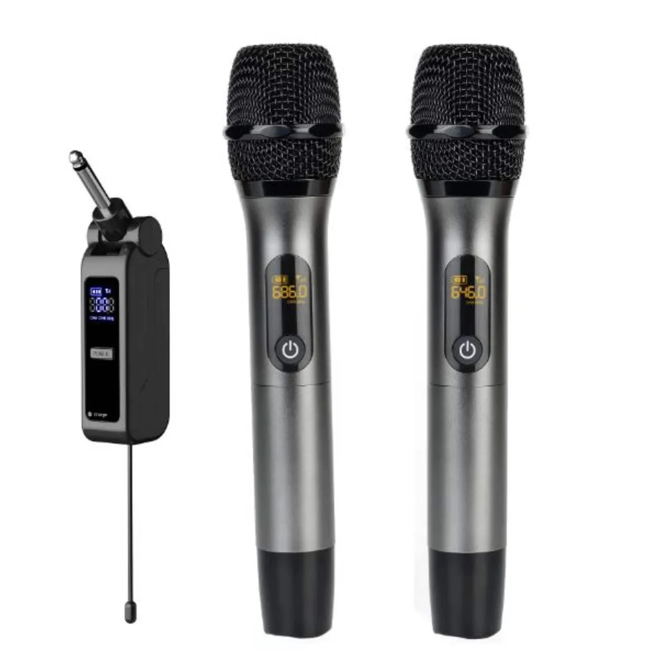 Magic Sing نظام ميكروفون لاسلكي DM-822 UHF، 2 ميكروفون يدوي، قناة مزدوجة، شاشة LED