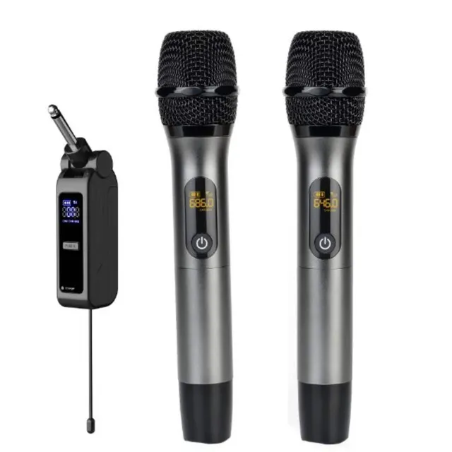 Magic Sing DM-822 UHF Wireless Microphone System, 2 Handheld Microphones, Dual Channel, LED Display