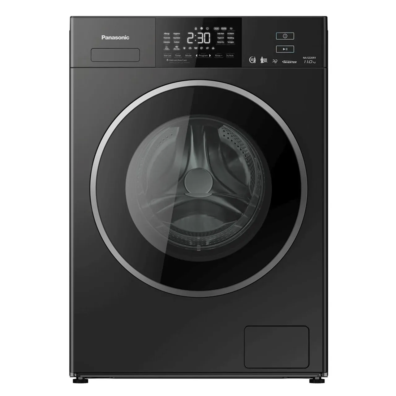 Panasonic غسالة تحميل أمامي مع نشافة 11/ NAS22ER1BA، بتقنية Blue Ag+، بثلاثة أوضاع تجفيف، 1200 rpm، أسود وفضي