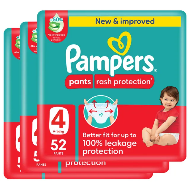 Pampers Rash Protection Pants Size 4 9- Mega Pack 52 Pants