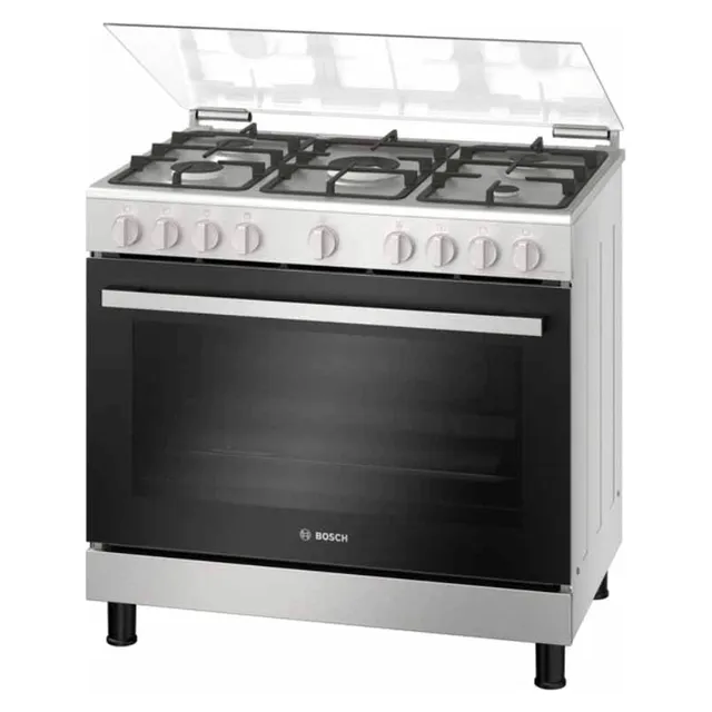 Bosch Series 2 Gas Cooker HGV1D8W50M, Stainless Steel, Silver, 5 Burners