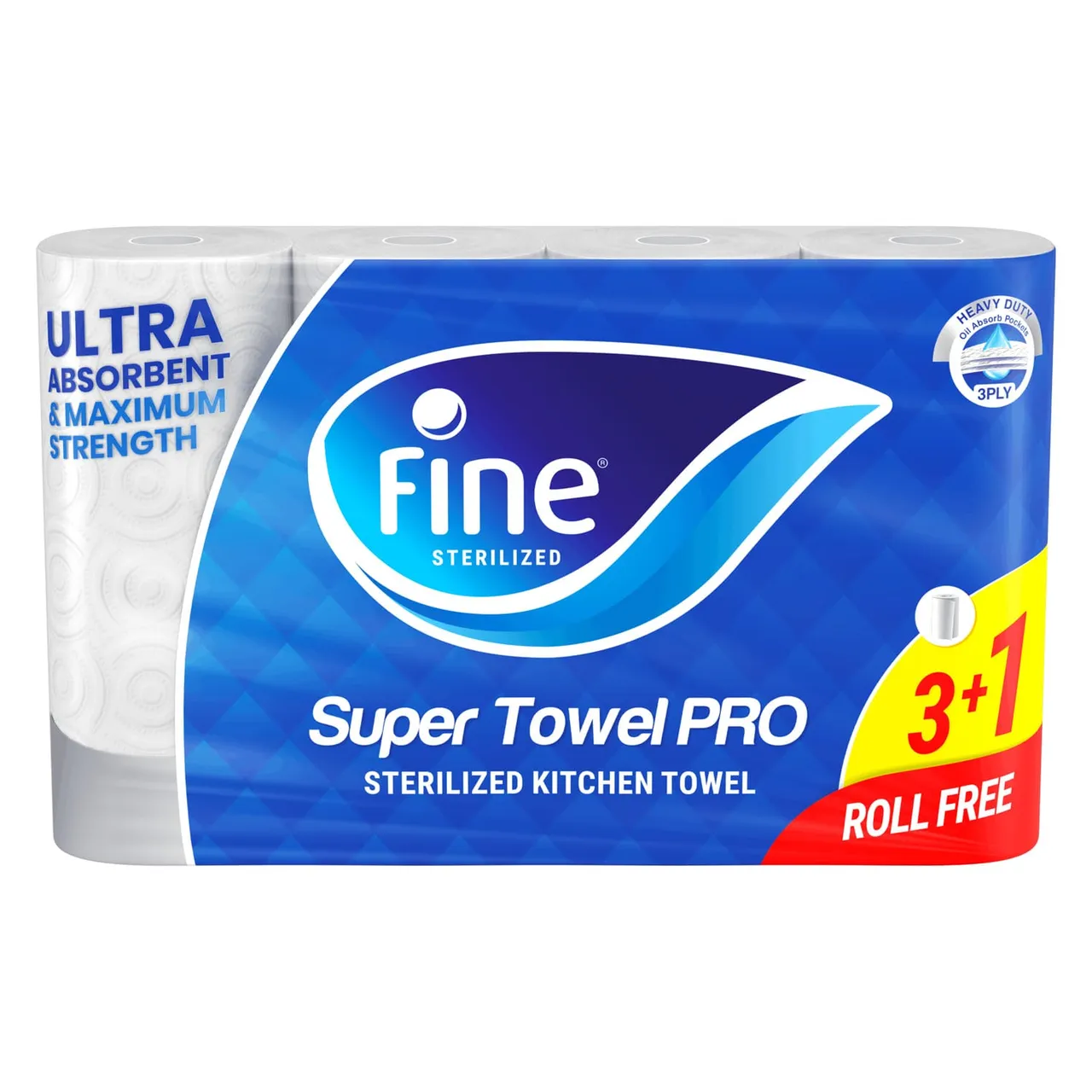 Fine مناشف مطبخ Super Towel Pro عبوة التوفير 3ply عدد 4 Rolls