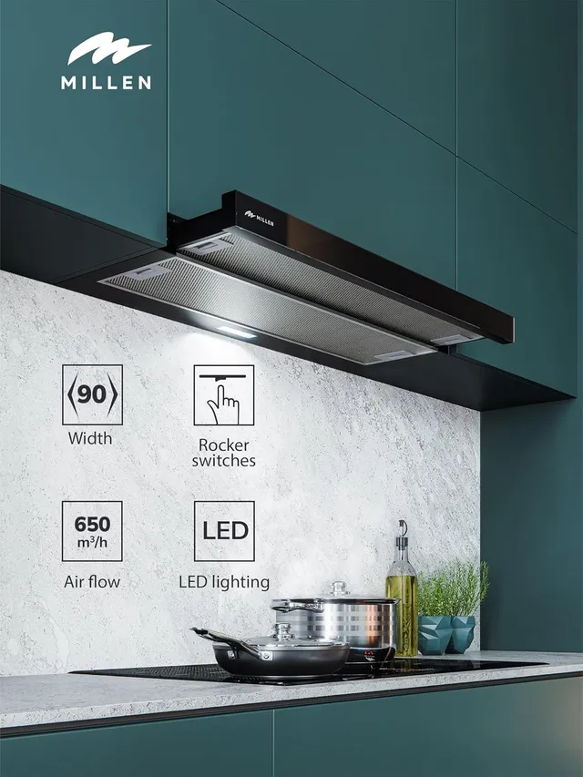 millen 90cm Telescopic hood MBKHSG9001BL – MBKHSG 9001 BL, 3 Years Warranty, Filters Included