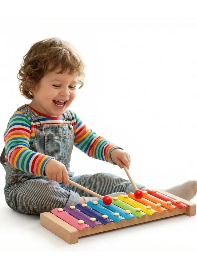 rezzoss Wooden Xylophone For Kids - Rainbow Musical Instrument Toy With 2 Mallets, Educational Glockenspiel For Toddlers & Babies, Montessori Percussion Set For Early Learning, Rhythm & Motor Skills