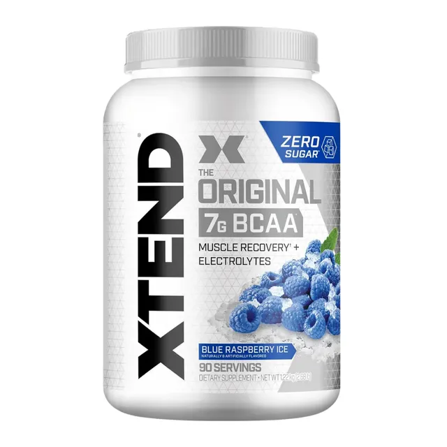 xtend Original BCAA Powder Blue Raspberry Ice - Zero Calorie, Zero Carb, Zero Sugar - Post Workout Muscle Recovery Drink with Amino Acids - BCAAS for Men & Women - 90 Servings