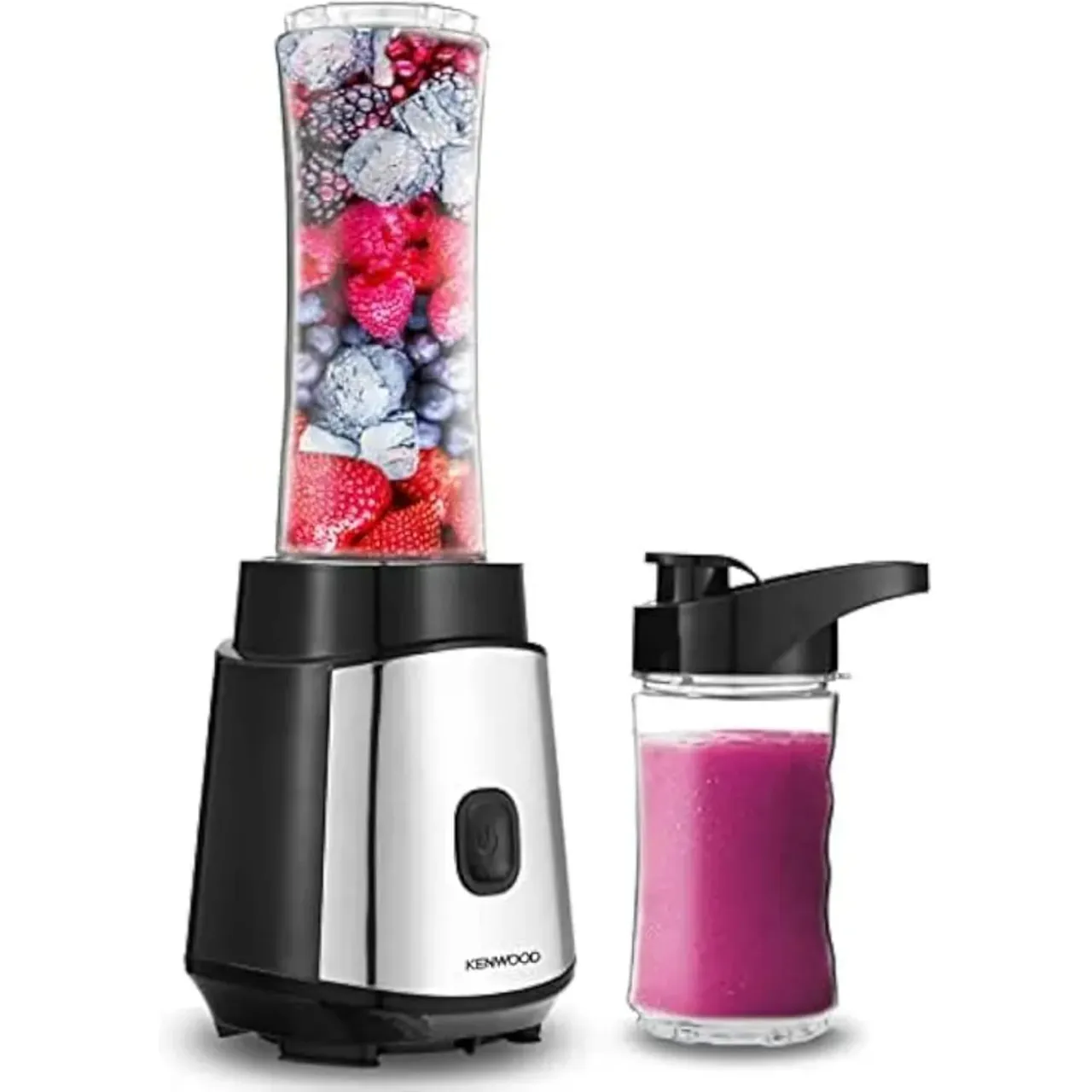 Kenwood خلاط شخصي بقدرة 350W لتحضير السموذي مع زجاجة Smoothie2Go من Tritan وغطاء، ووظيفة تكسير الثلج، BLM05.A0BK أسود/فضي