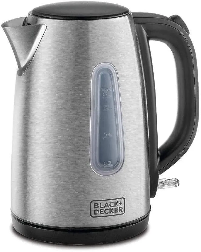 Black & Decker غلاية كهربائية لاسلكية بقدرة 2200W مع مؤشر مستوى الماء وفلتر قابل للإزالة وإيقاف تلقائي وهيكل ستانلس ستيل مثالية للمشروبات JC450-B5
