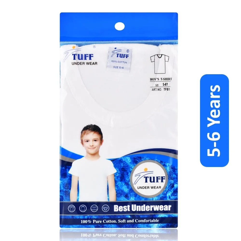 Tuff فانيلة داخلية قطنية للأولاد - أبيض، 5-6 سنوات