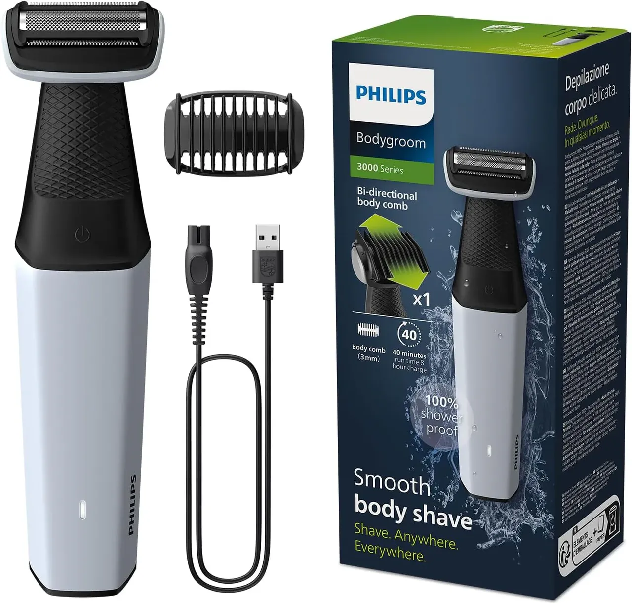 philips ماكينة تشذيب الجسم اللاسلكية BG3007/01 للرجال المقاومة للماء بتقنية حماية البشرة مثالية لكل مناطق الجسم لطيفة على البشرة للجسم والمناطق الخاصة
