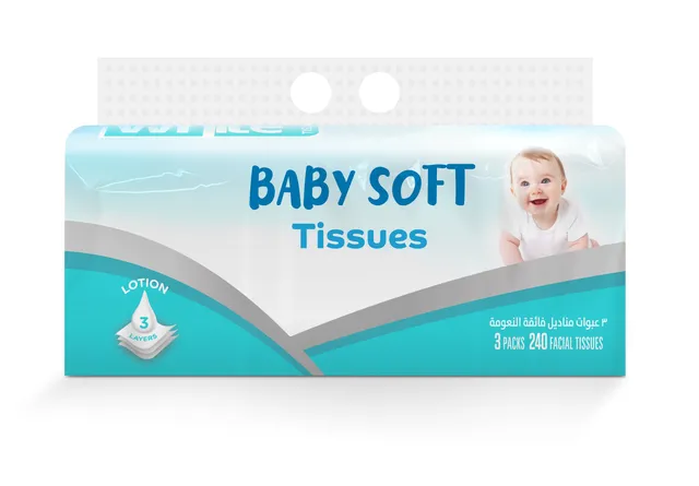 White Facial Tissue Baby Soft - 3 x 80's
