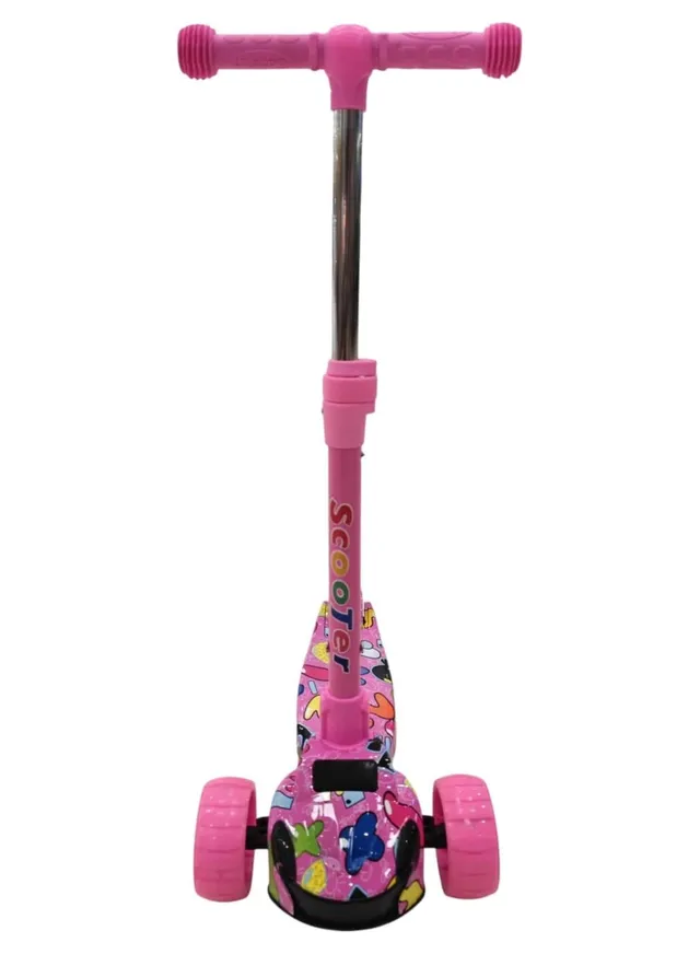 Rezzoss Smart Kick Scooter For Kids Of 3 To 14 Years Age, LED Magic Wheels With Fold-able & Height Adjustable Handle For Baby Boys And Girls With Foot Brakes (Pink)