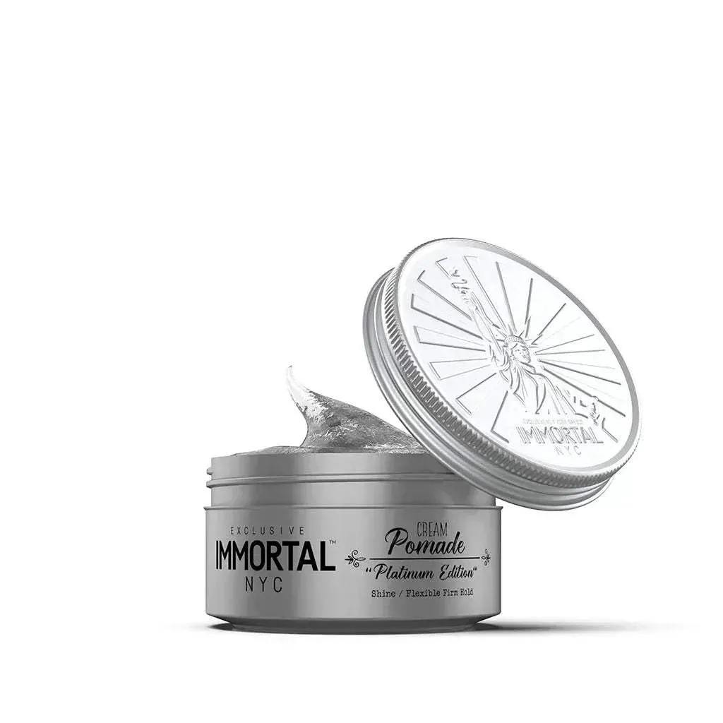 Immortal Nyc كريم تصفيف الشعر بوماد إصدار بلاتيني Platinum Edition - مائي للرجال، بلسم شعر بدون بقايا - بوماد طبيعي بالكامل - ثبات قوي محكم - جل لجميع أنواع الشعر