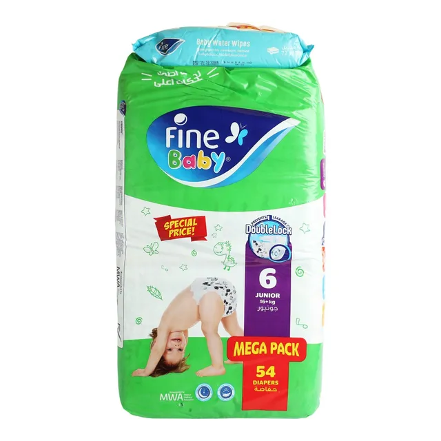 Fine Baby Double Lock Diapers, Mega Pack Junior Size 5 (16+ Kg) - 54 Pcs