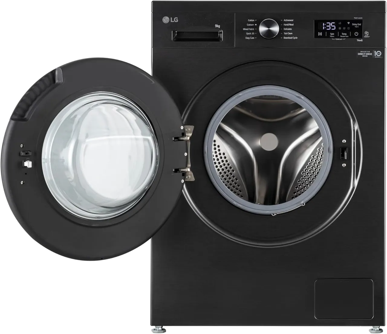 LG سرعة 1200 RPM - 3 نجوم ESMA - بخار - 6 حركات - لمسة أسود بلاتيني - حلة STS مع رافع بلاستيك - واي فاي ThinqTM - باب زجاجي بإطار أسود - انفرتر مباشر