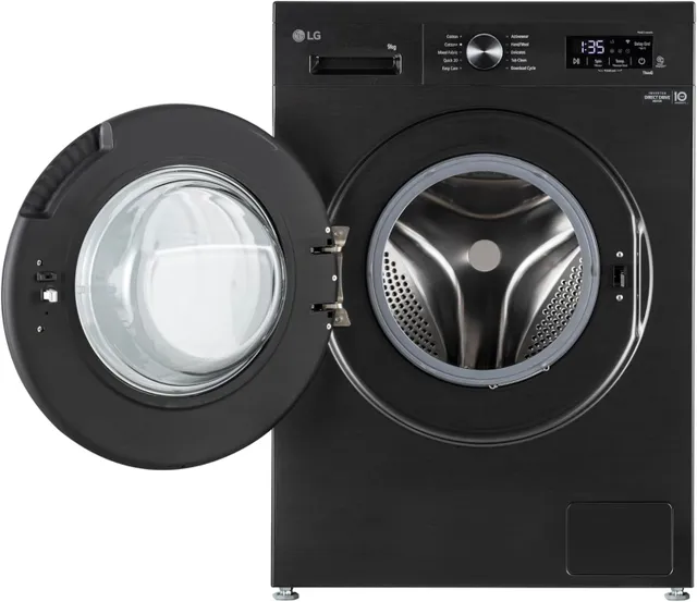 LG Front Load Washing Machine - 1200 RPM - 3 star ESMA - Steam - 6 Motion - Platinum Black finish - STS Drum with Plastic Lifter - Thinq™ wifi - Glass Door with Black Rim - Inverter Direct Drive Motor LVF0900PBGB - 1 year warranty - (W x D x H) - 600 x 560