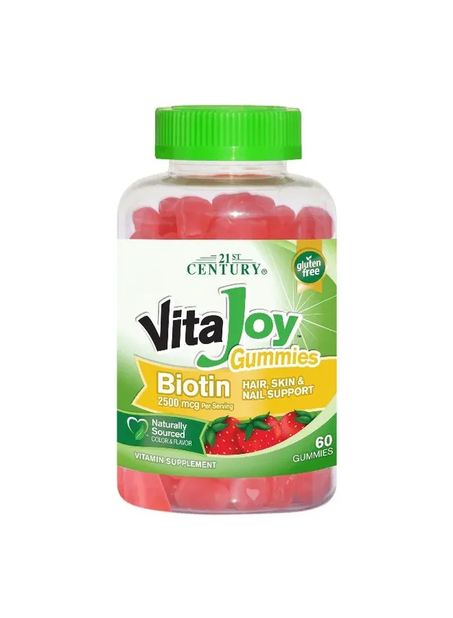 21st century Vitajoy Biotin 2500MCG Gummies - 60 Gummies Hair, Skin & Nail Support Strawberry Flavour Naturally Sourced Gluten-free, Yeast free & Gelatin Free